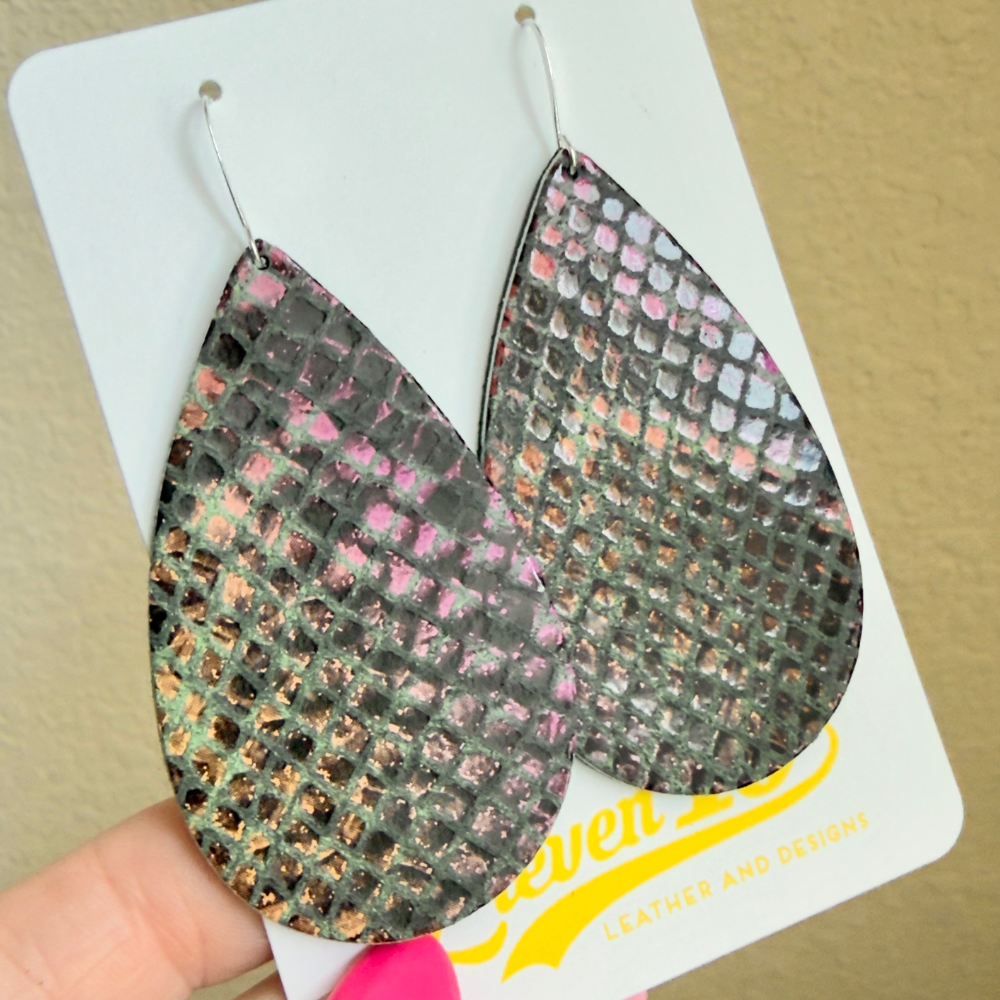 Amethyst Python Teardrop Leather Earrings | Eleven10Leather ...