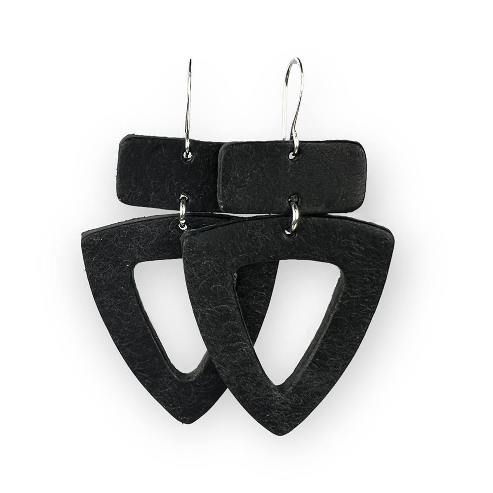 Washed Black Rockstar Leather Earrings - Eleven10Leather and Designs