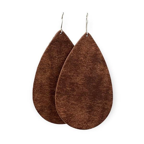 Tobacco Teardrop Leather Earrings - Eleven10Leather and Designs