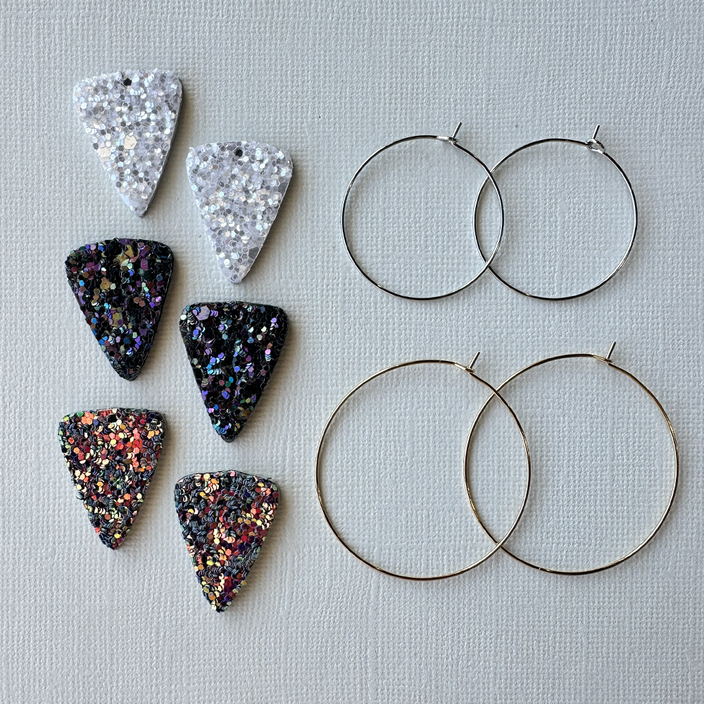 Chunky Glitter Leather Triangle Hoop Earrings - Eleven10Leather and Designs