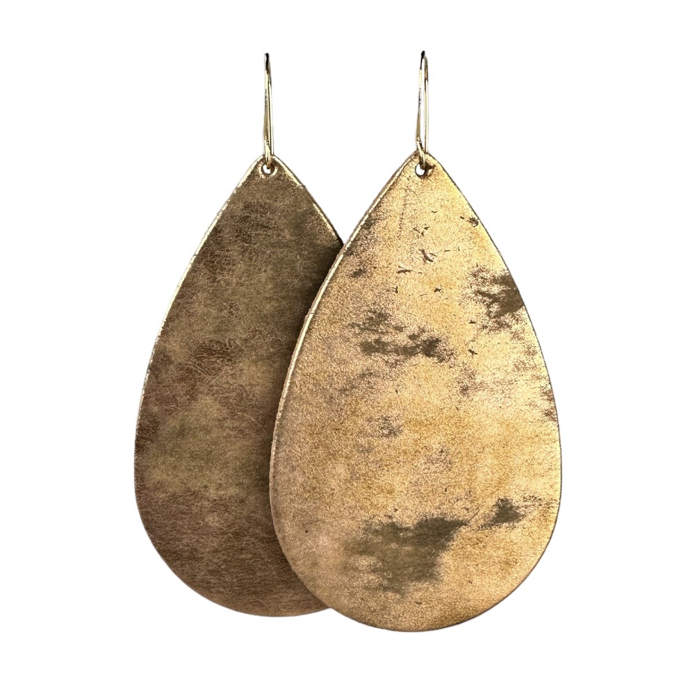 Antique Gold Teardrop Leather Earrings - Eleven10Leather and Designs