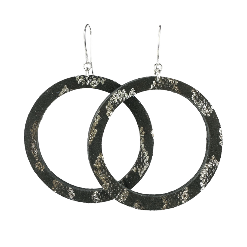 Black Boa Hoop Leather Earrings - Eleven10Leather and Designs