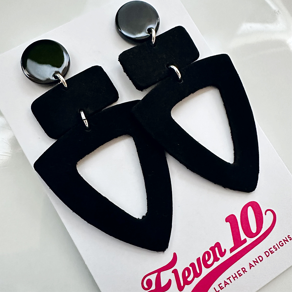 Blackest Black Rockstar Leather Earrings - Eleven10Leather and Designs
