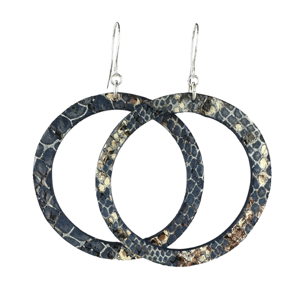 Blue Snake Hoop Leather Earrings - Eleven10Leather and Designs