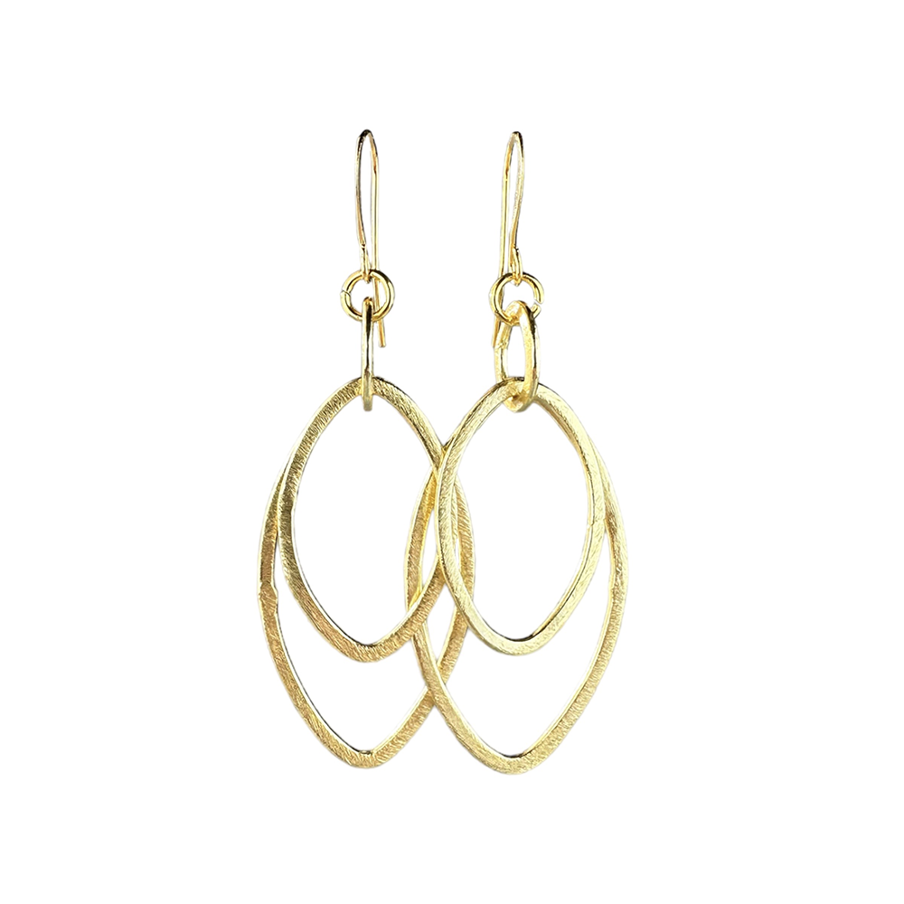 Brushed Gold Oval Duo Drop Earrings - Eleven10Leather and Designs