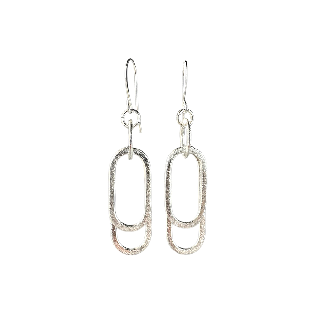 Brushed Silver Double Link Drop Earrings - Eleven10Leather and Designs