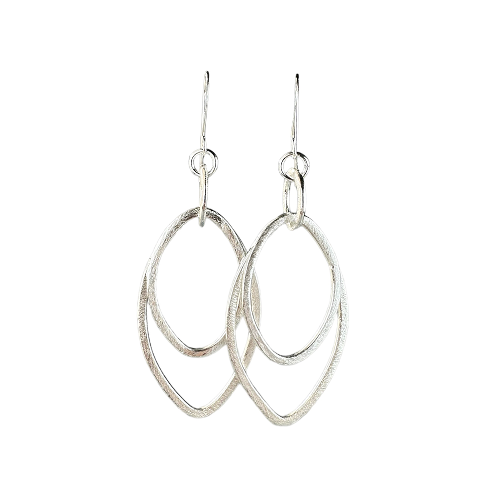 Brushed Silver Oval Duo Drop Earrings - Eleven10Leather and Designs