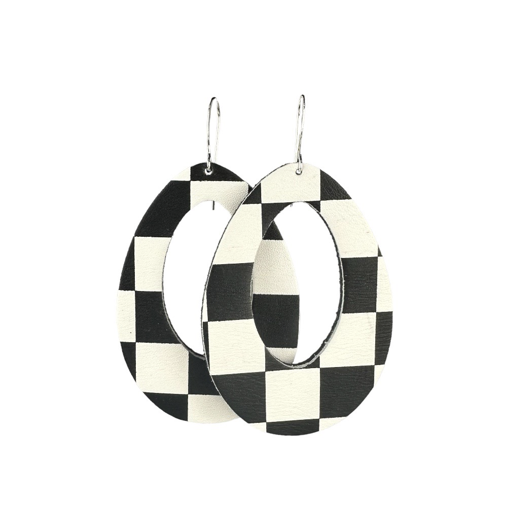 Checkerboard Fallon Leather Earrings - Eleven10Leather and Designs