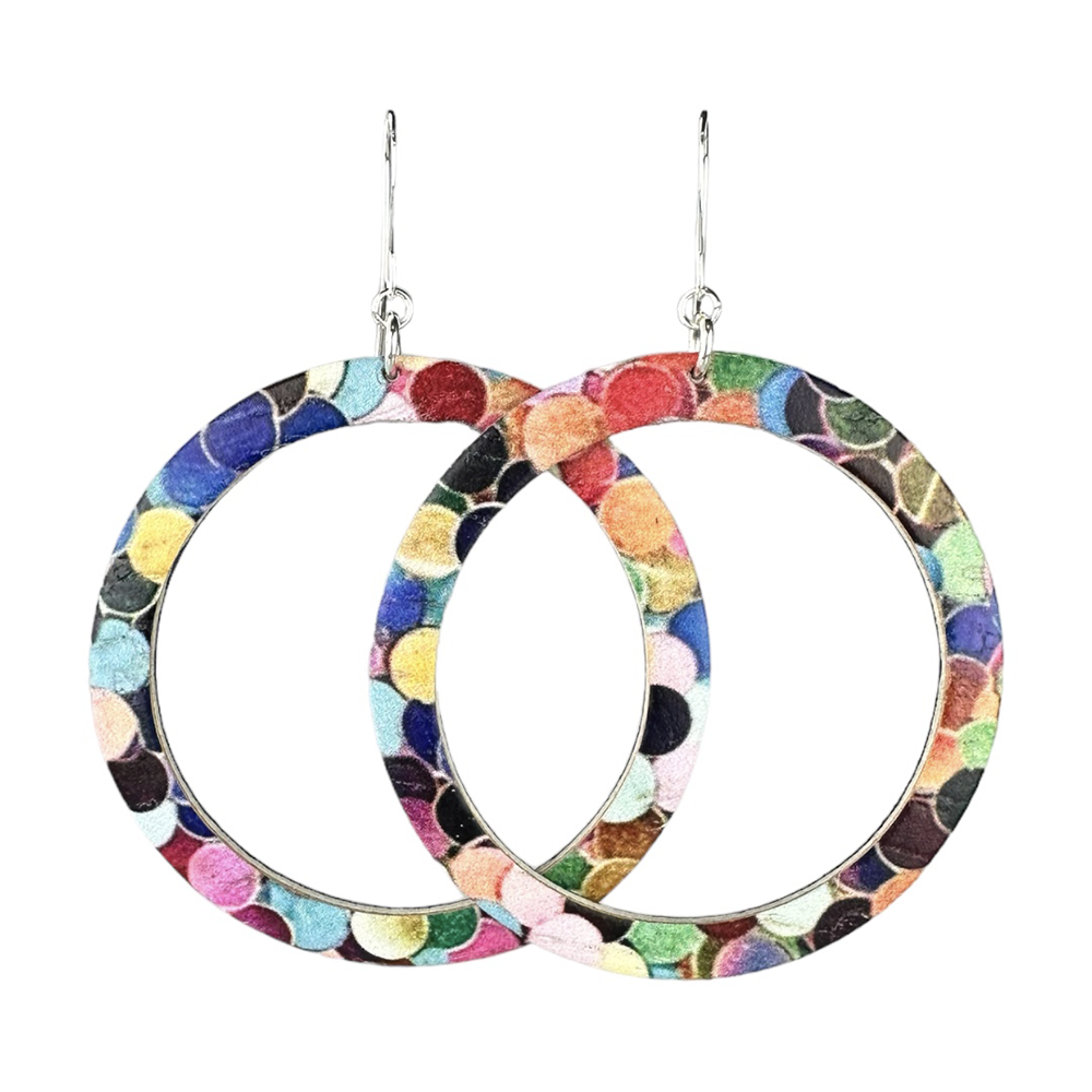 Colorful Confetti Hoop Cork Earrings - Eleven10Leather and Designs