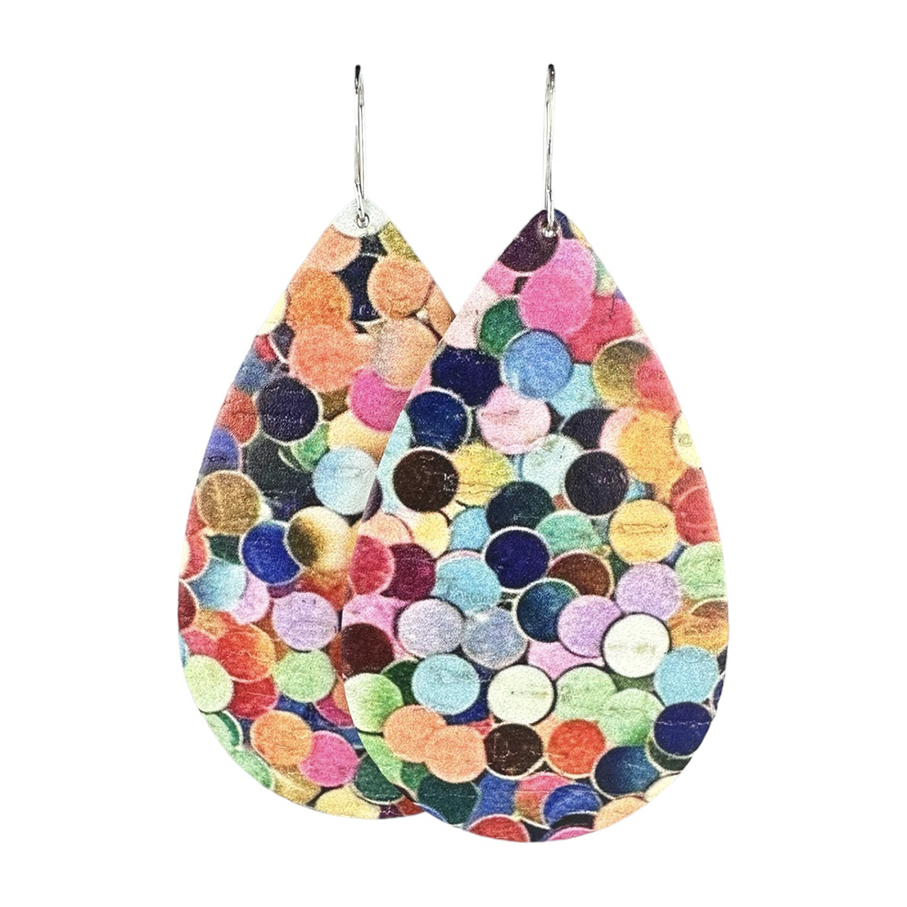 Colorful Confetti Teardrop Cork Earrings - Eleven10Leather and Designs