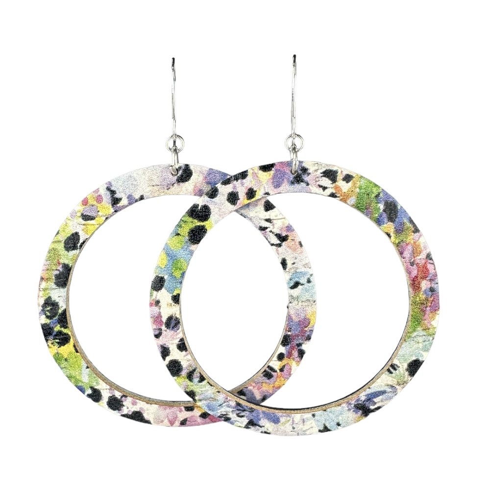 Colorful Safari Hoop Cork Earrings - Eleven10Leather and Designs