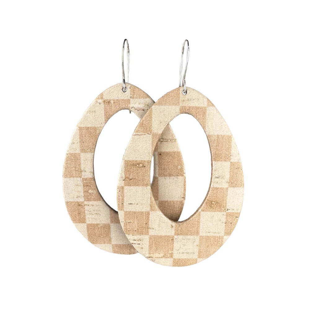 Cream Checkerboard Fallon Cork Earrings - Eleven10Leather and Designs