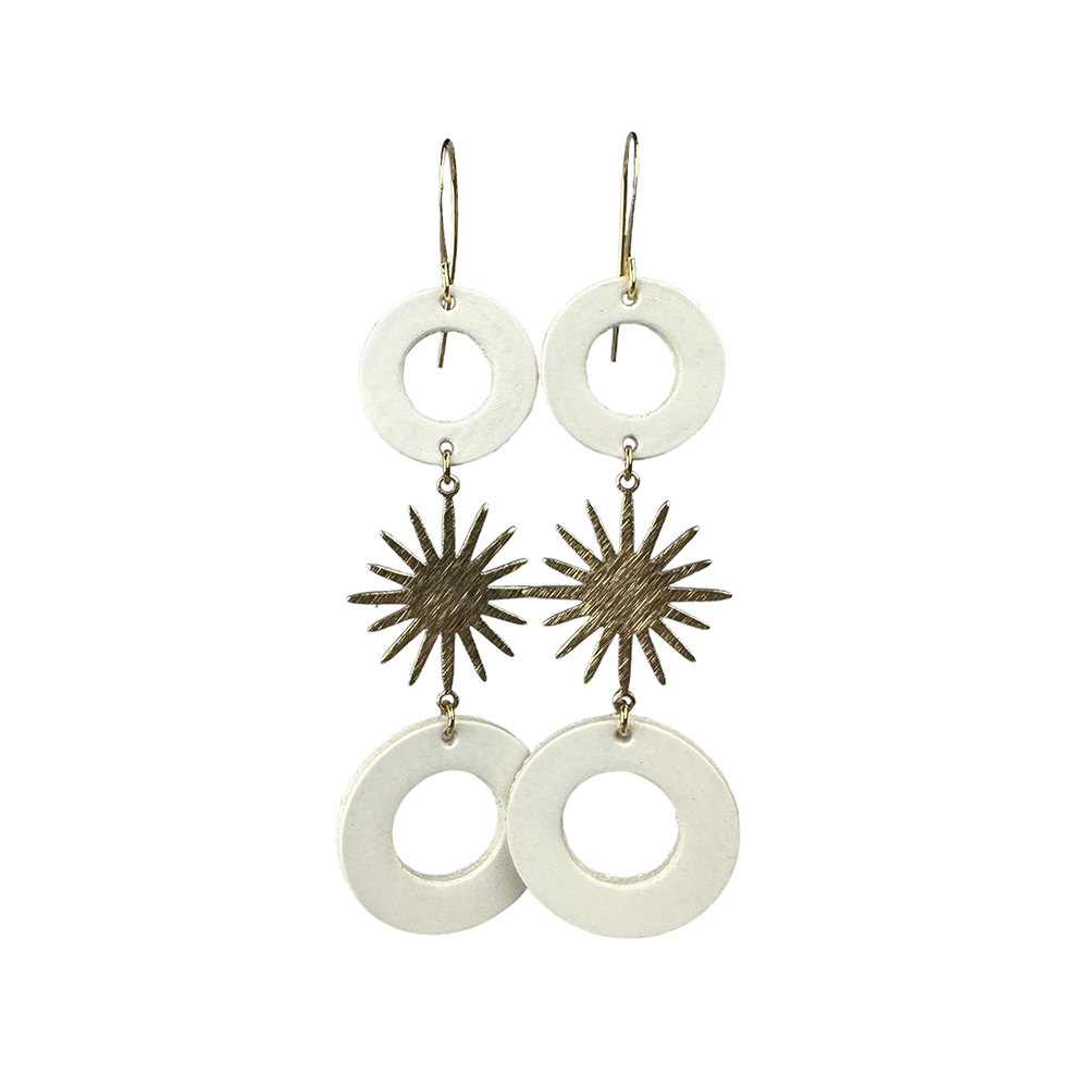 Crisp White Sun Drop Leather Earrings - Eleven10Leather and Designs