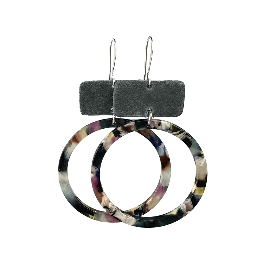 Dark Mosaic Drop Hoop Earrings - Eleven10Leather and Designs