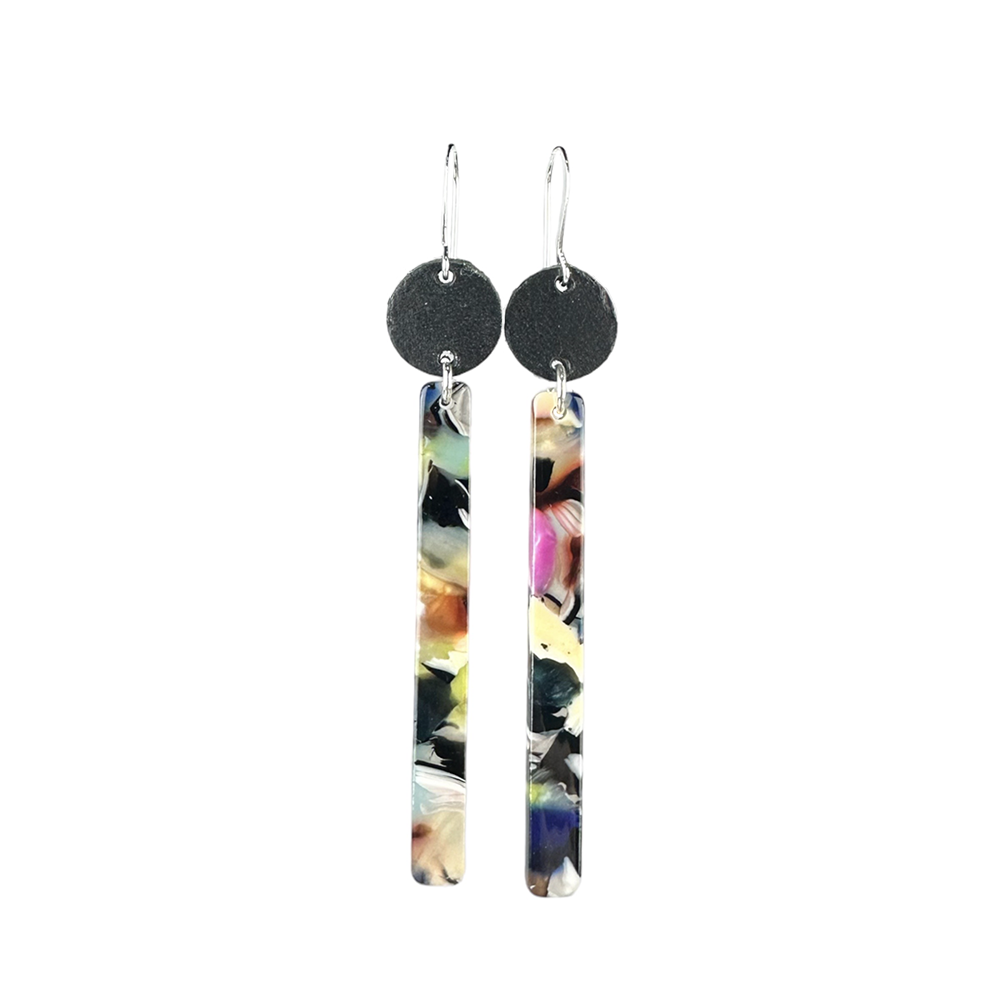 Dark Mosaic Stick Resin and Leather Earrings - Eleven10Leather and Designs