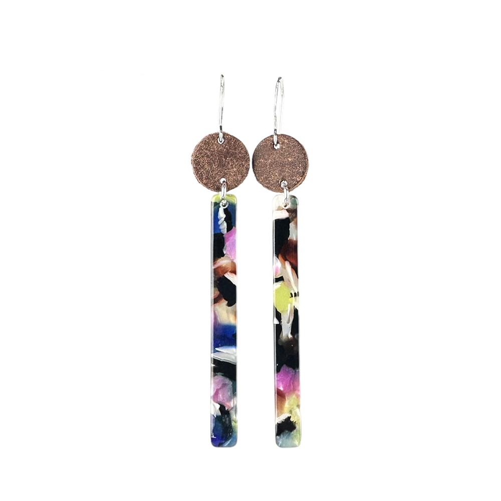 Dark Mosaic Stick Resin and Leather Earrings - Eleven10Leather and Designs