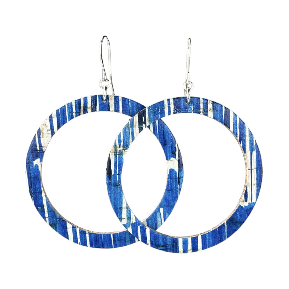 Dyed Indigo Hoop Cork Earrings - Eleven10Leather and Designs