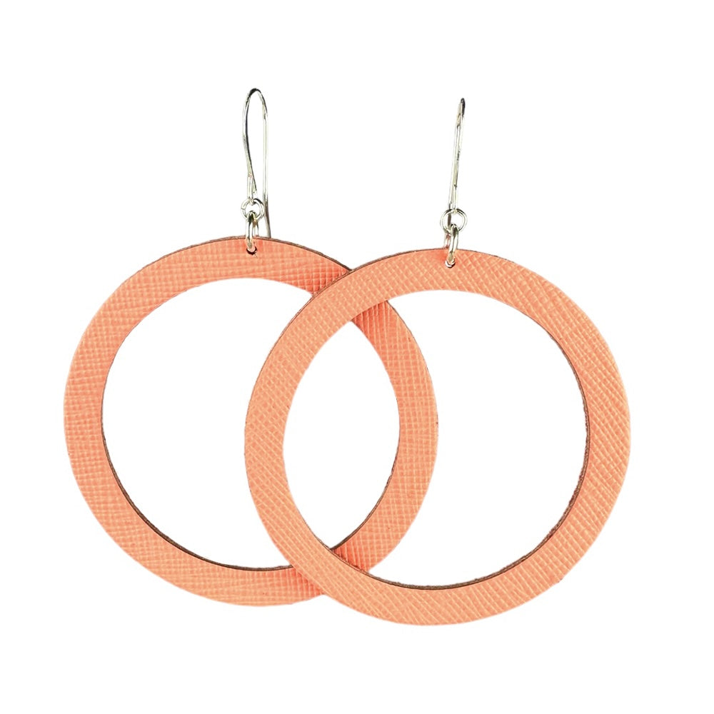 Electric Coral Hoop Leather Earrings - Eleven10Leather and Designs