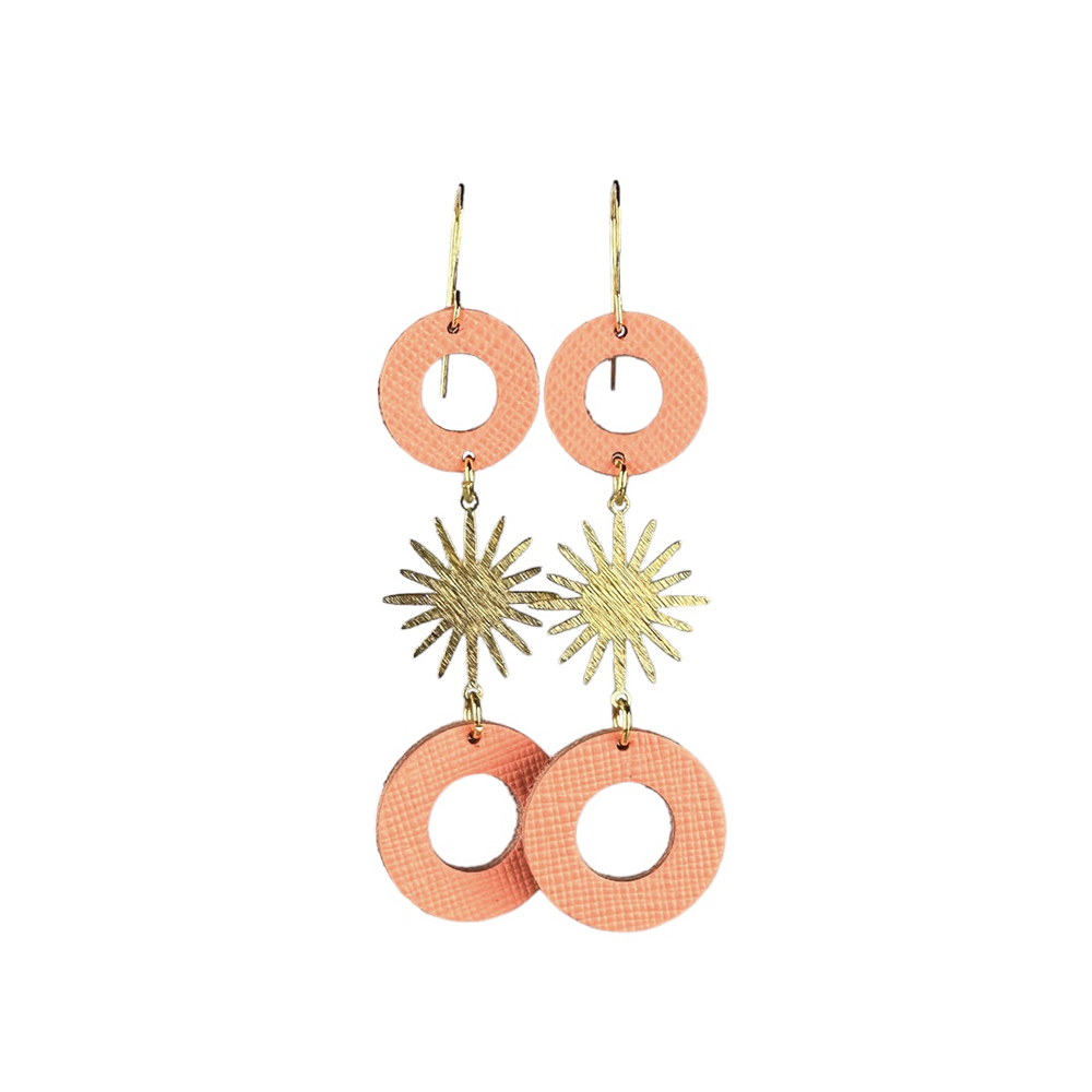 Electric Coral Sun Drop Leather Earrings - Eleven10Leather and Designs