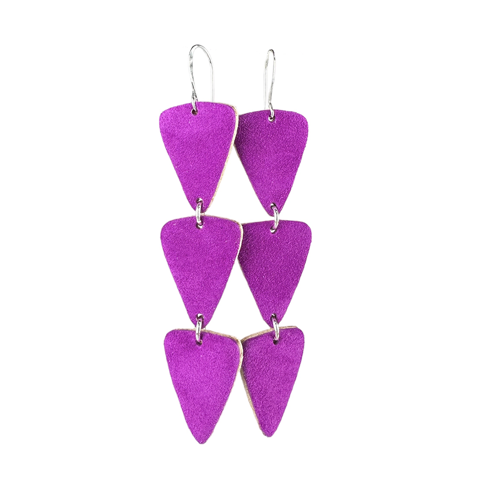 Electric Fuchsia Delta Leather Earrings - Eleven10Leather and Designs