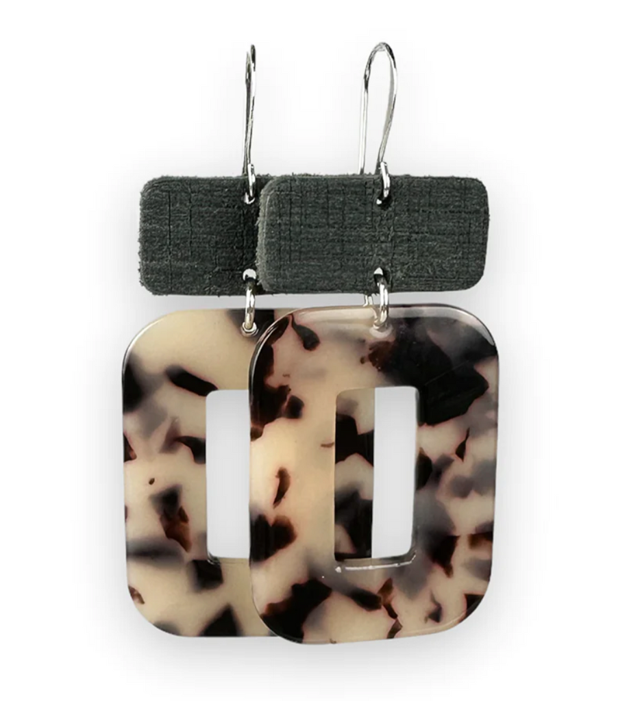 Blonde Tortoise Quincey Leather and Resin Earrings - Eleven10Leather and Designs