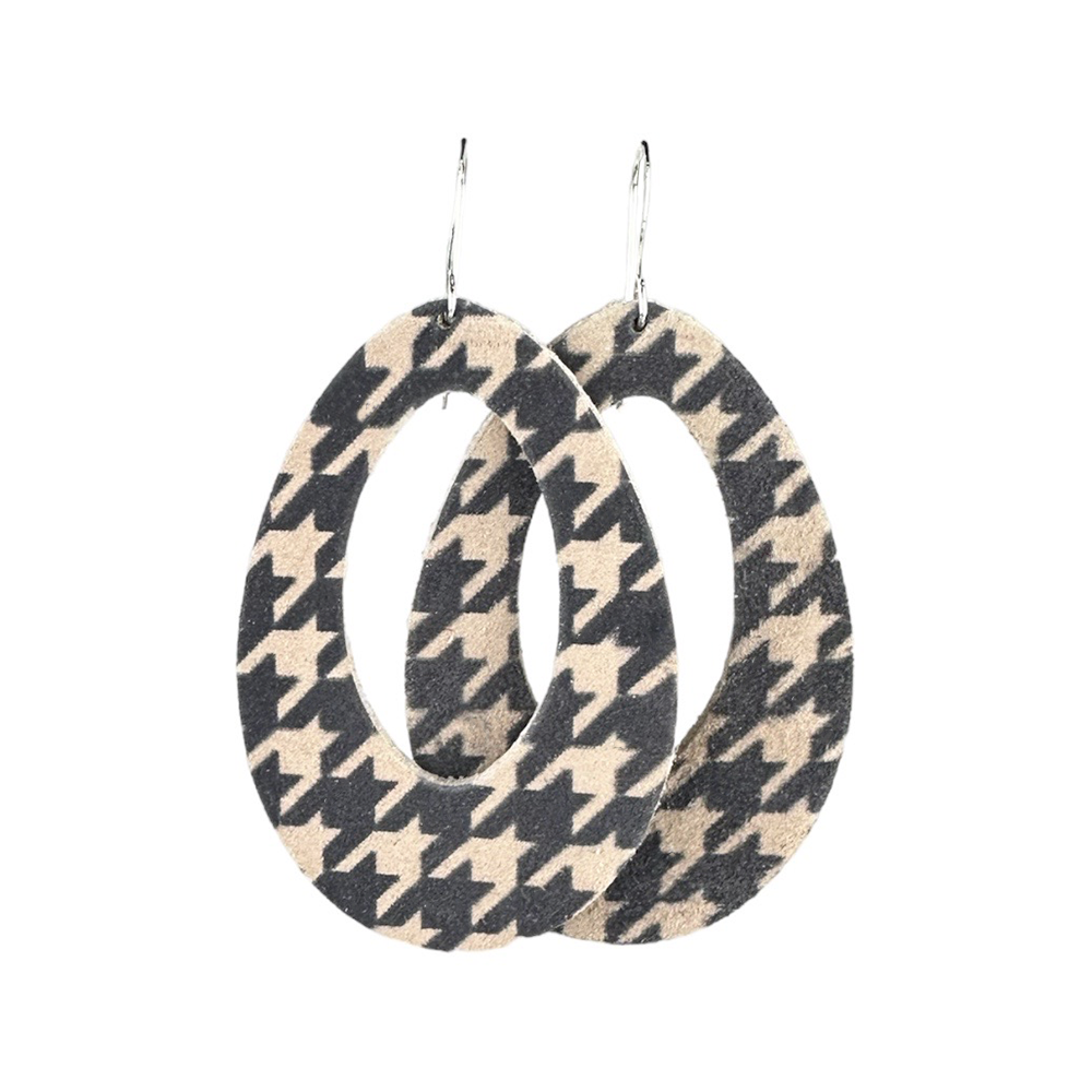 Fawn Houndstooth Fallon Leather Earrings - Eleven10Leather and Designs
