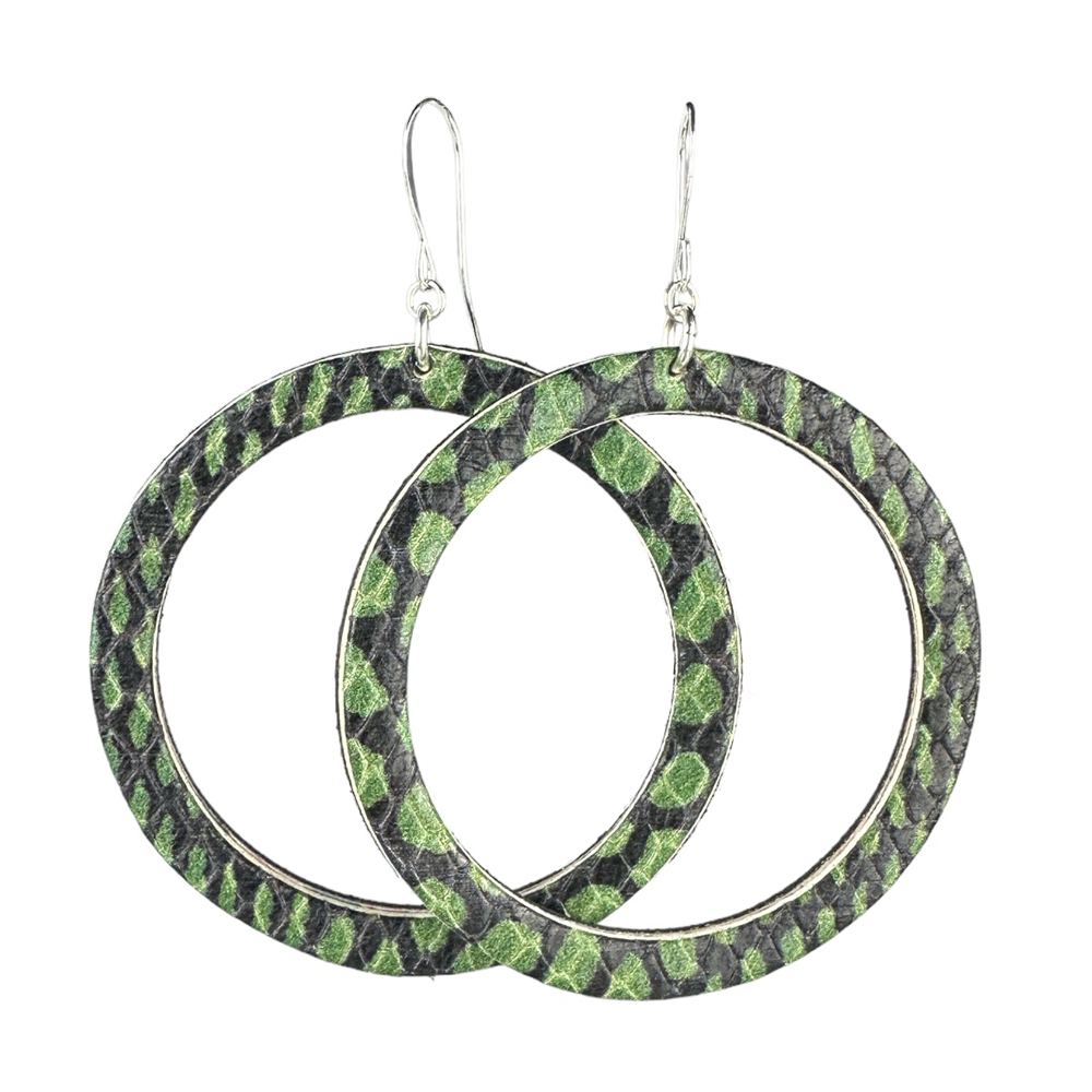 Green Reptile Hoop Leather Earrings - Eleven10Leather and Designs