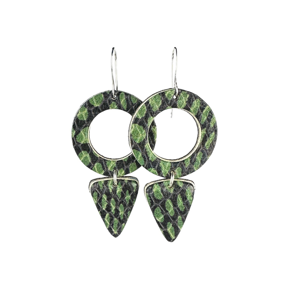 Green Reptile Isla Leather Earrings - Eleven10Leather and Designs