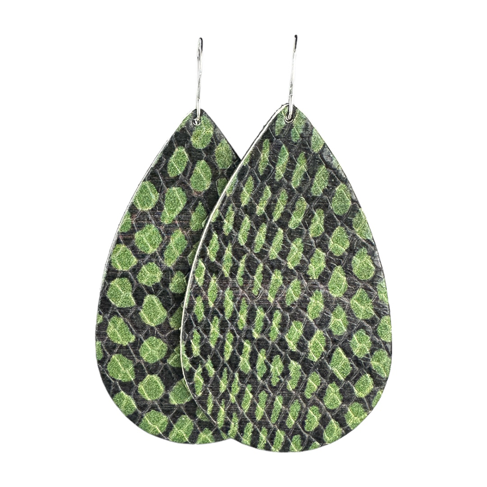 Green Reptile Teardrop Leather Earrings - Eleven10Leather and Designs