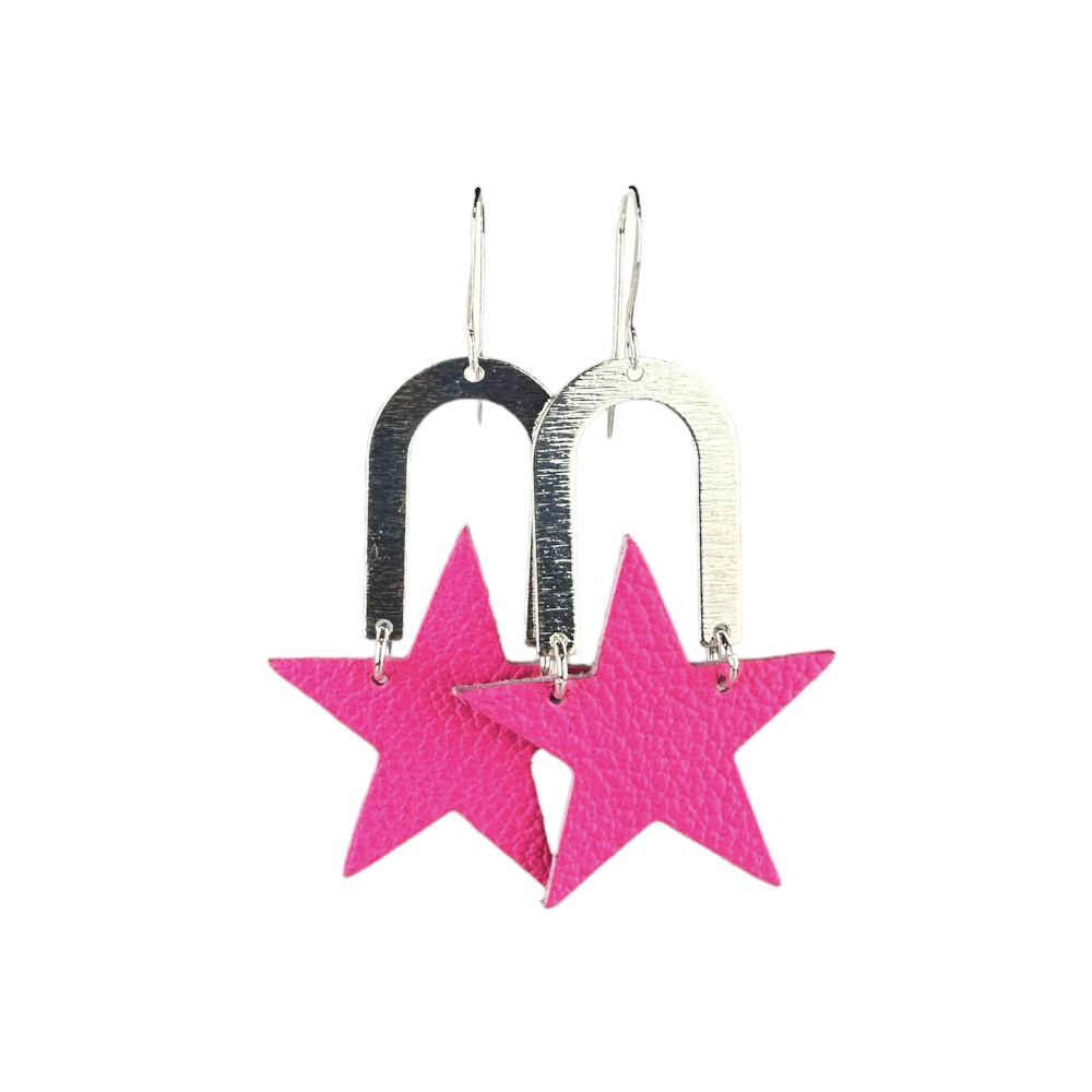 Hot Pink Star Crossed Leather Earrings - Eleven10Leather and Designs