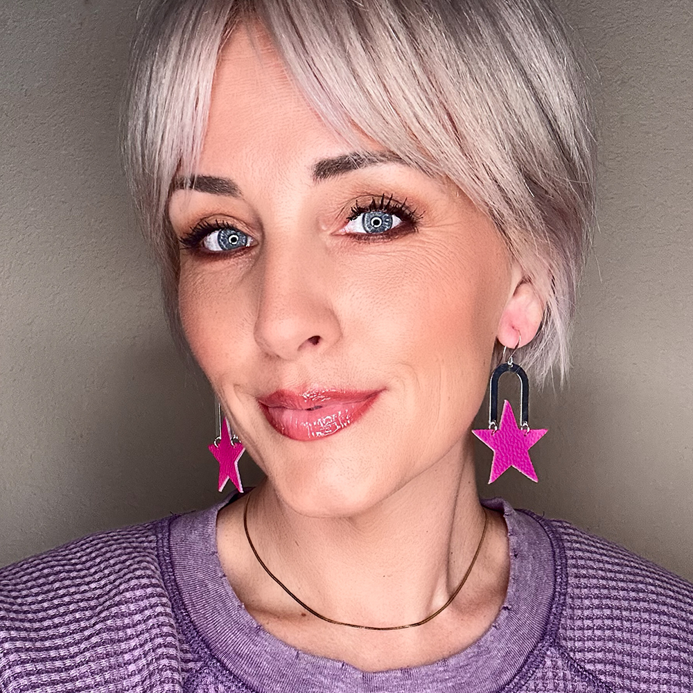 Hot Pink Star Crossed Leather Earrings - Eleven10Leather and Designs