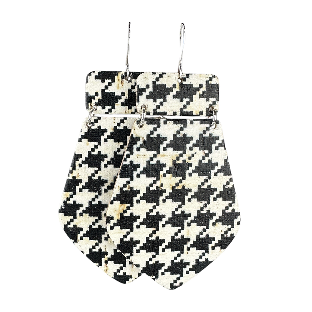 Houndstooth Maxi Cork Earrings - Eleven10Leather and Designs
