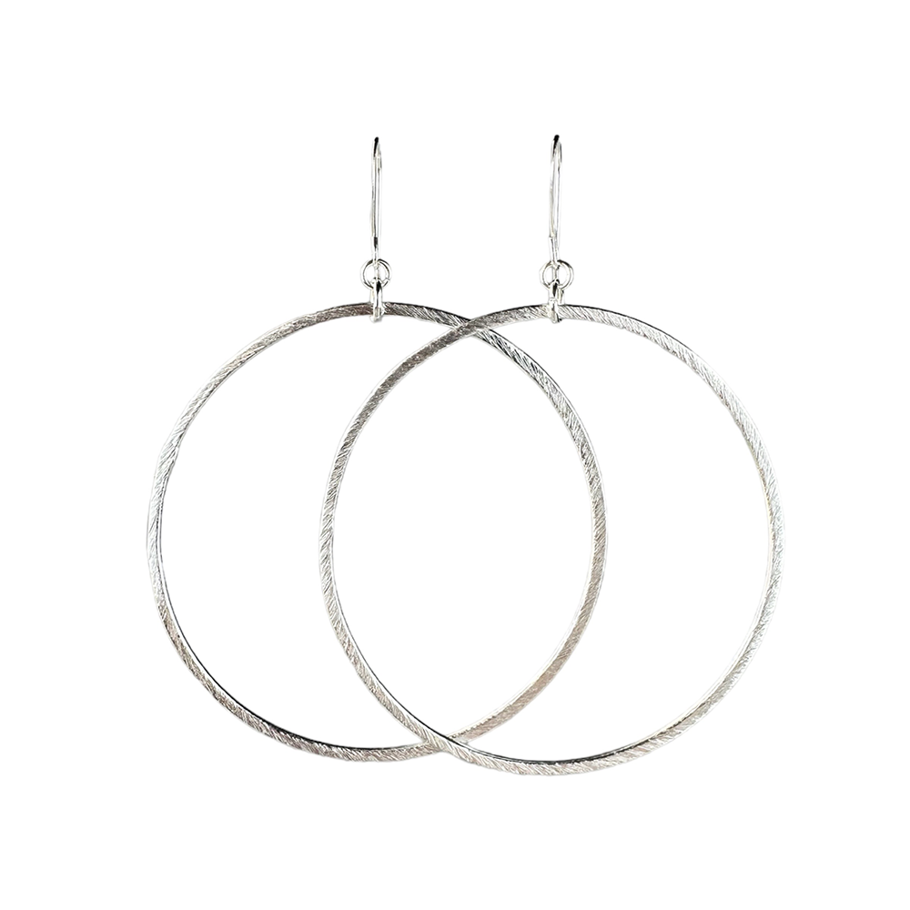 Simple Brushed Silver Hoop Earrings - Eleven10Leather and Designs