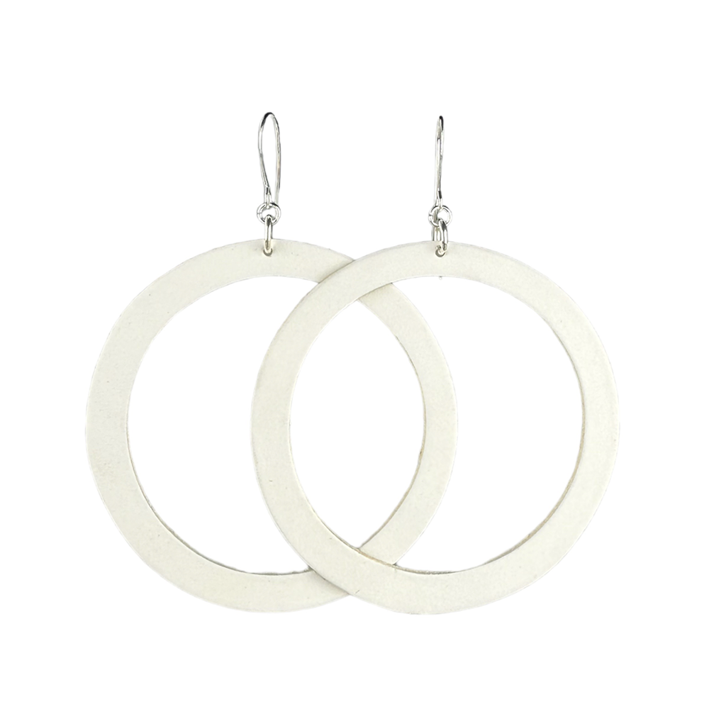 Crisp White Hoop Leather Earrings - Eleven10Leather and Designs