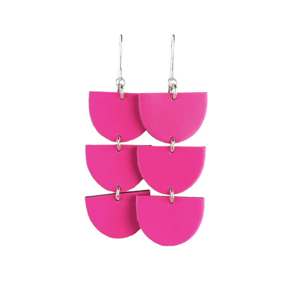 Hottest Pink Drip Leather Earrings - Eleven10Leather and Designs