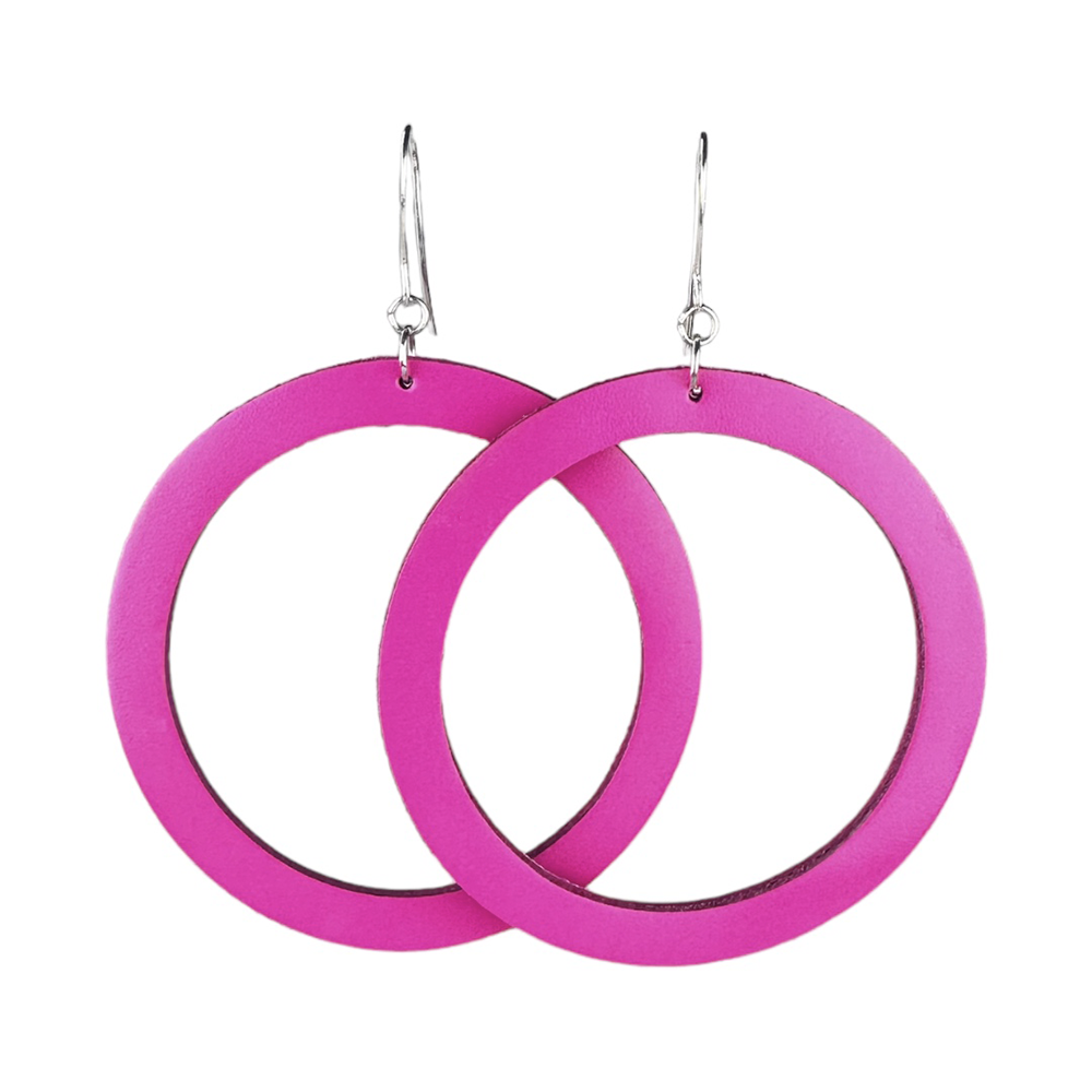 Hottest Pink Hoop Leather Earrings - Eleven10Leather and Designs