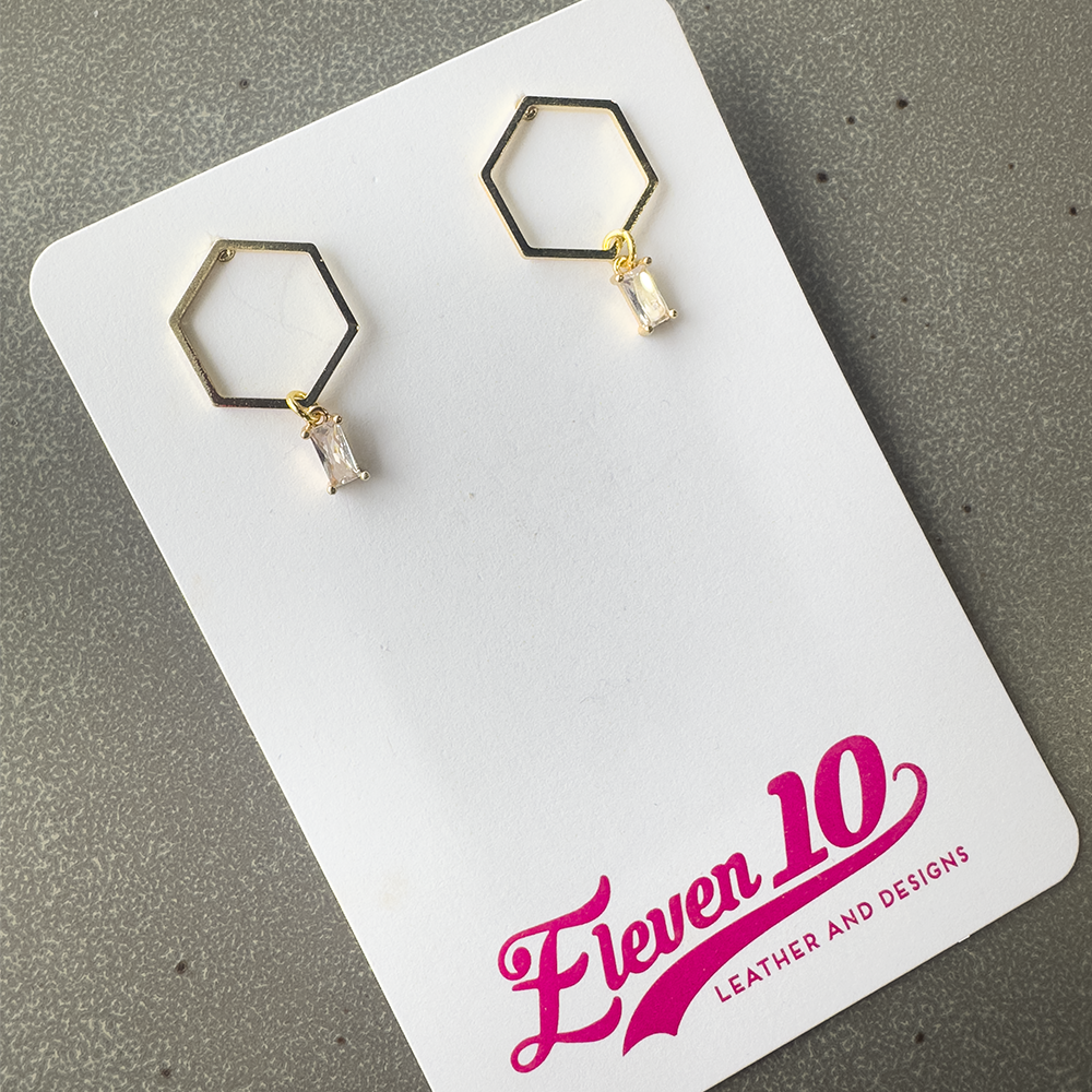 Dainty Gold Hexagon Studs - Eleven10Leather and Designs