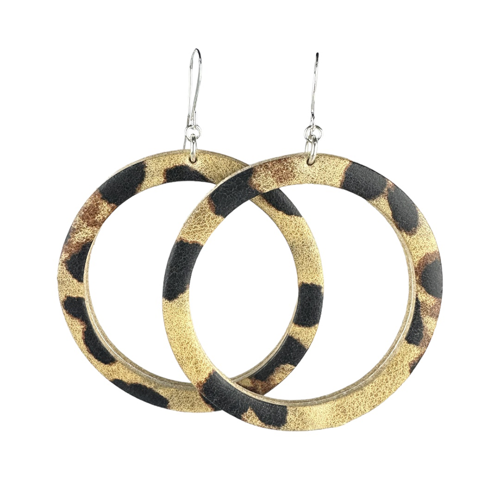 Leopard Hoop Leather Earrings - Eleven10Leather and Designs