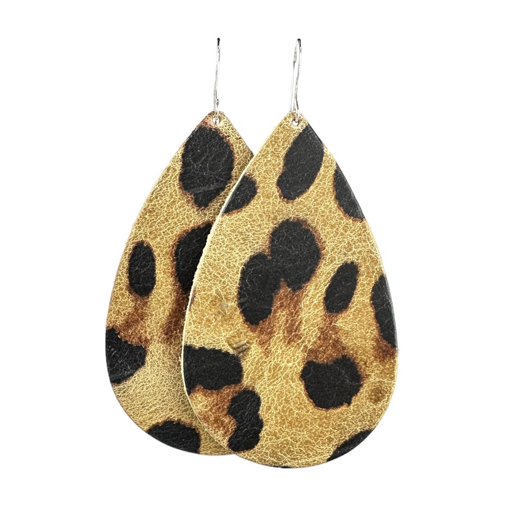 Leopard Teardrop Leather Earrings - Eleven10Leather and Designs