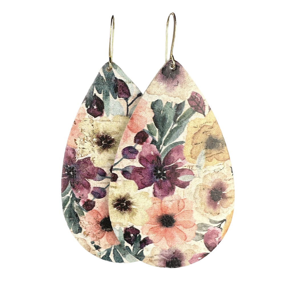 May Flowers Teardrop Cork Earrings - Eleven10Leather and Designs