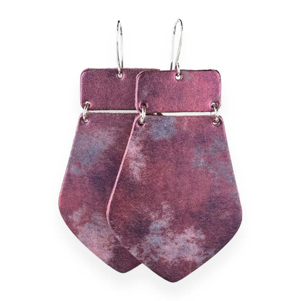Metallic Magenta Maxi Leather Earrings - Eleven10Leather and Designs