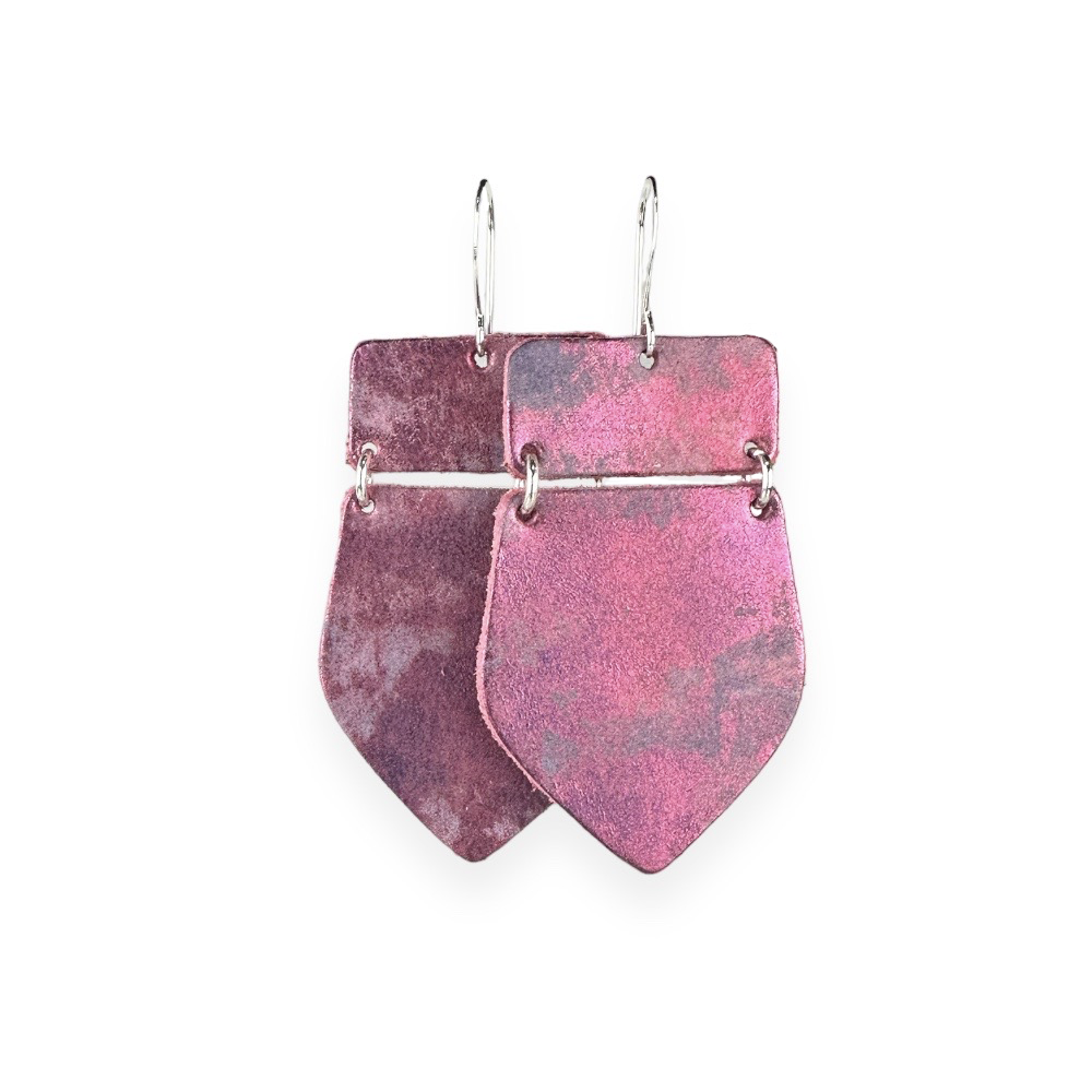 Metallic Magenta Maxi Leather Earrings - Eleven10Leather and Designs