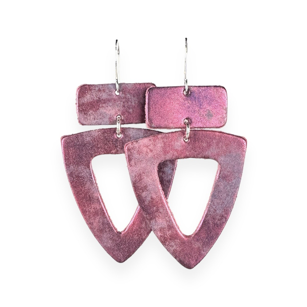 Metallic Magenta Rockstar Leather Earrings - Eleven10Leather and Designs