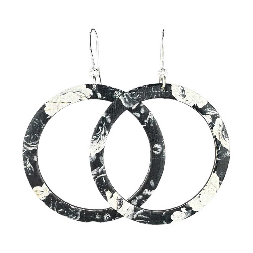Midnight Rose Hoop Cork Earrings - Eleven10Leather and Designs