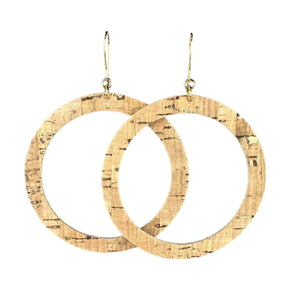 Natural Gold Hoop Cork Earrings - Eleven10Leather and Designs
