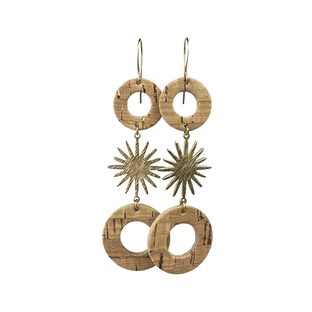Natural Gold Sun Drop Cork Earrings - Eleven10Leather and Designs