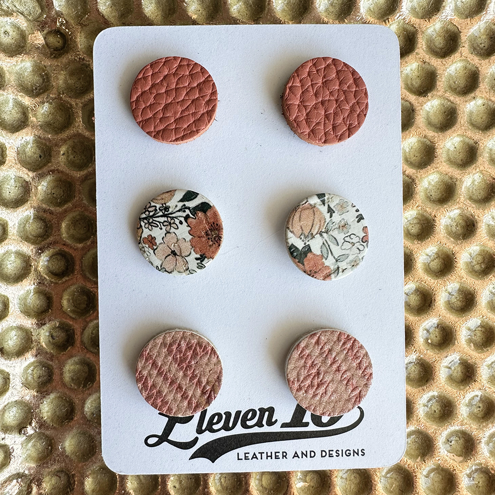 Peach Floral Leather Stud Earrings - Eleven10Leather and Designs