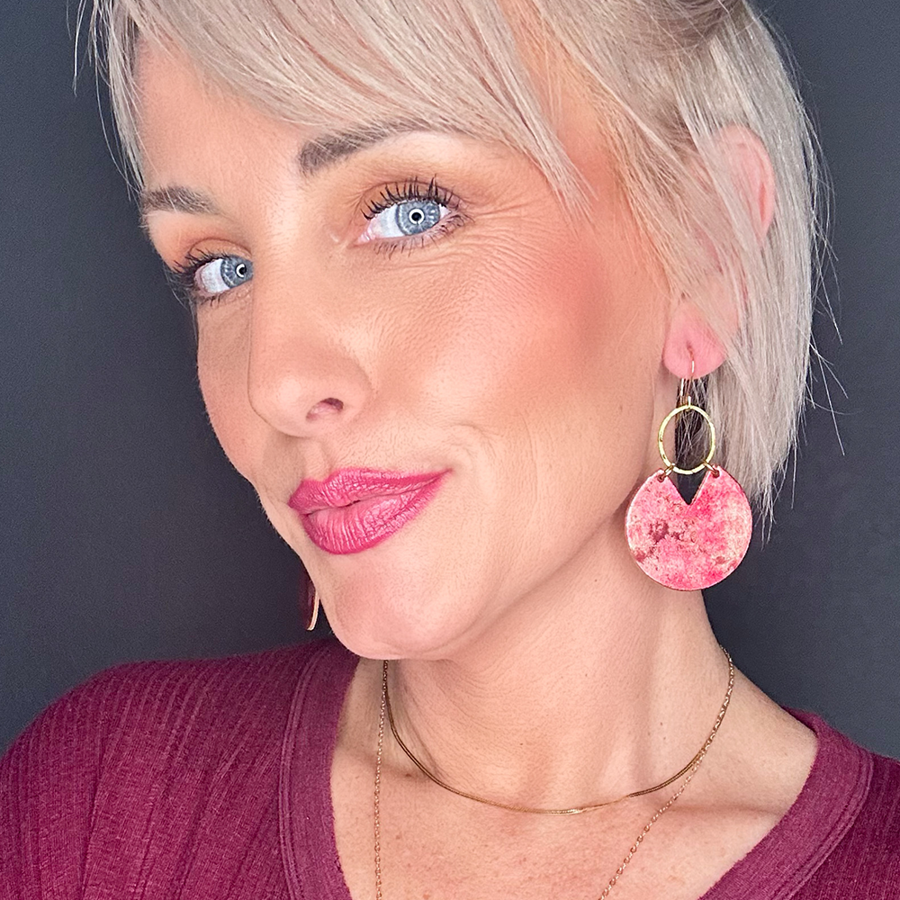 Pink Flame Stella Leather Earrings - Eleven10Leather and Designs