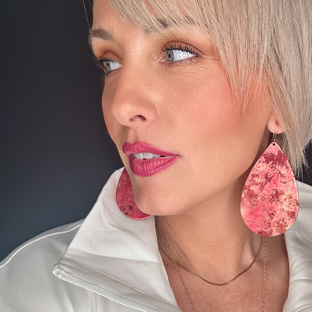 Pink Flame Teardrop Leather Earrings - Eleven10Leather and Designs