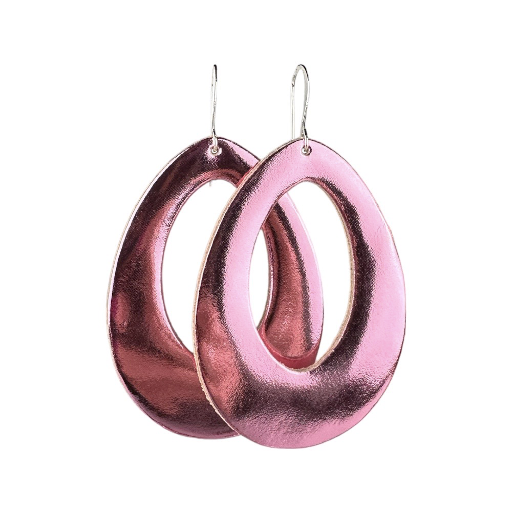 Pink Mylar Fallon Leather Earrings - Eleven10Leather and Designs